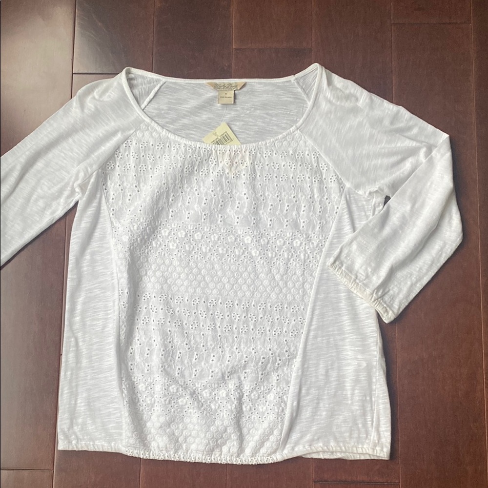 Lucky Brand White Eyelet Long Sleeve Top